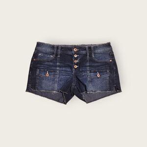 Vintage Y2k early 2000s LEI medium wash denim button fly mini shorts